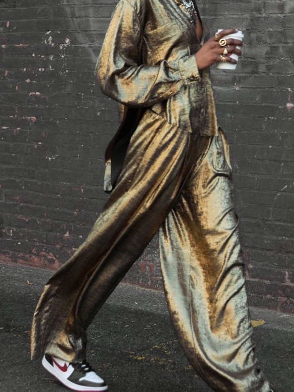 DYLANLEX Gold Metallic Wide Leg Pant